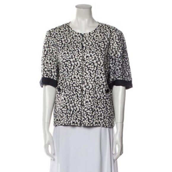 Valentino vintage authentic blue white linen short sleeve leaf jacket 46 medium - Picture 1 of 8
